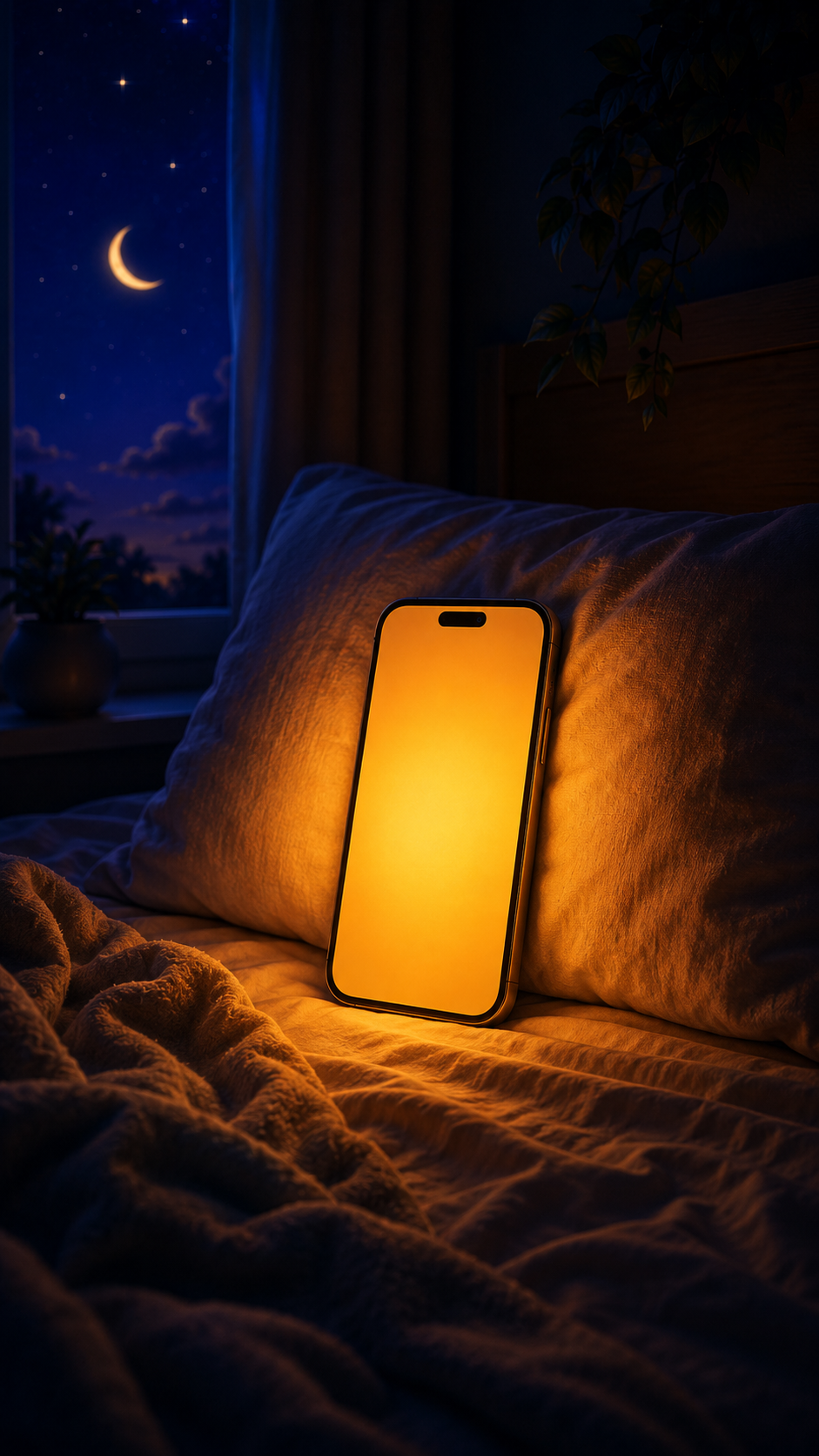 NightLantern glowing warmly on a bed beside a pillow at night